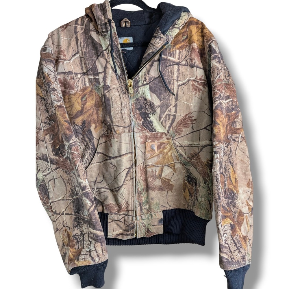 Vintage Carhartt J221 CAP Quilted Jacket Realtree AP HD Camo Medium Hooded Coat